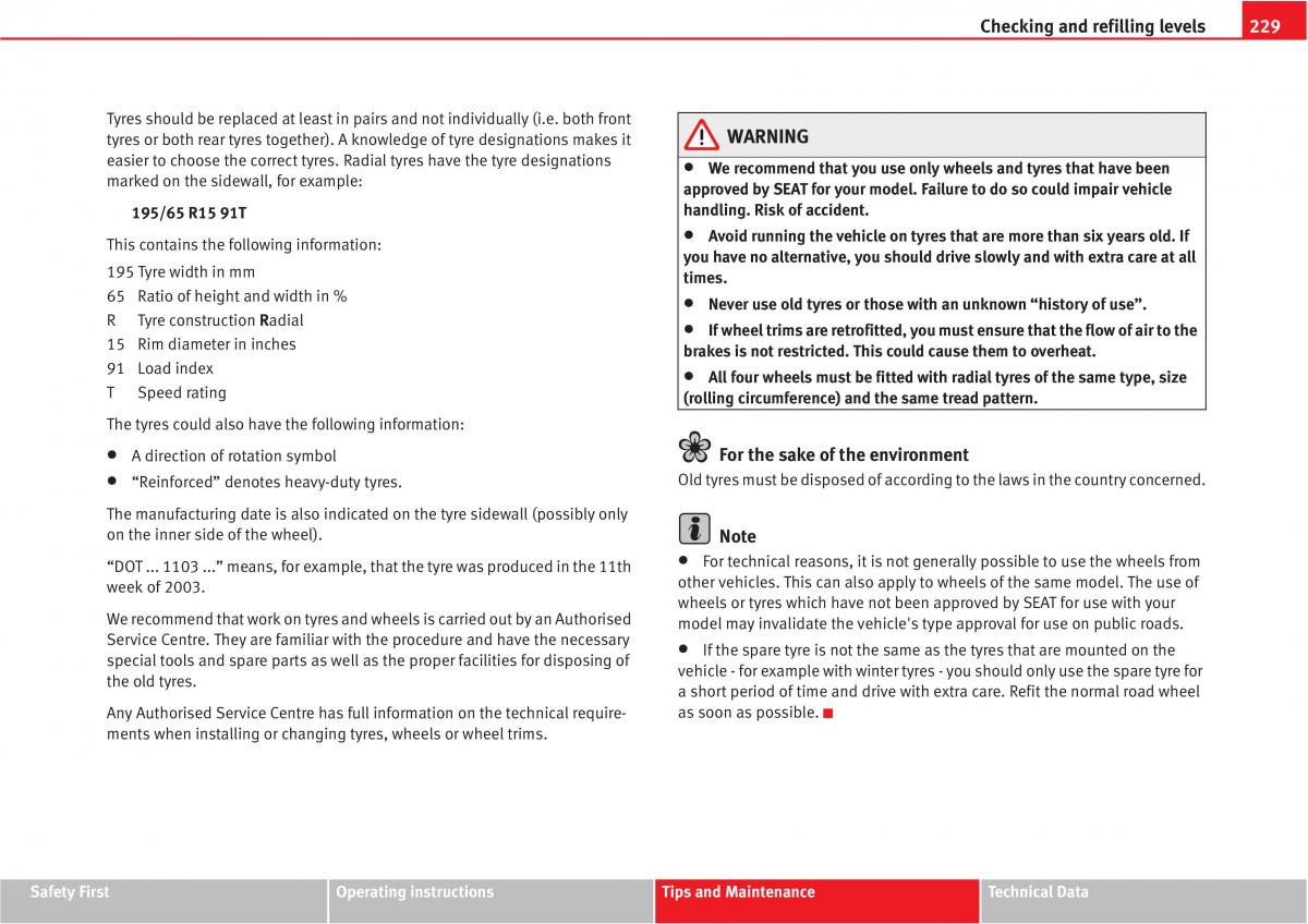 manual  Seat Altea owners manual / page 231