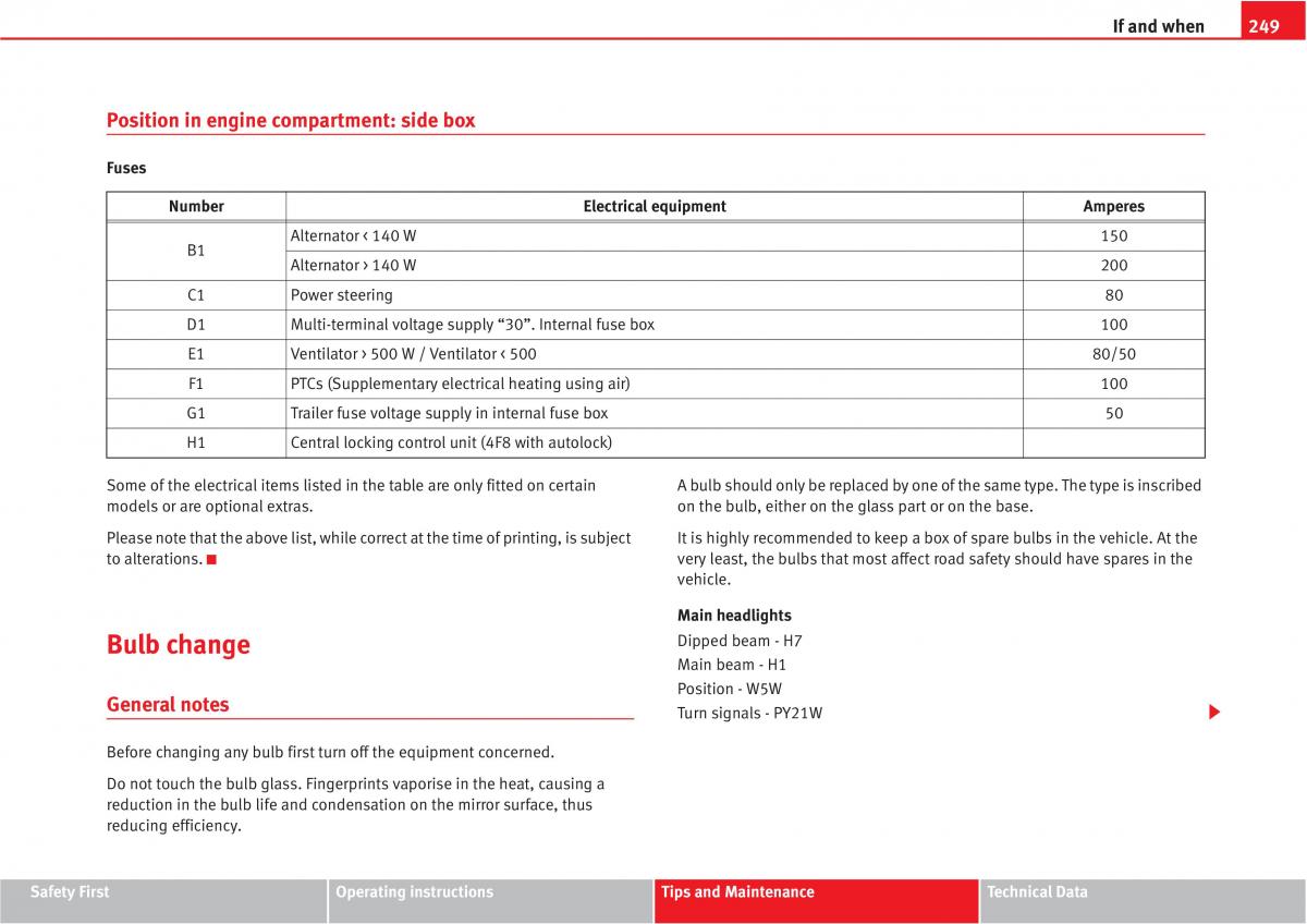 manual  Seat Altea owners manual / page 251