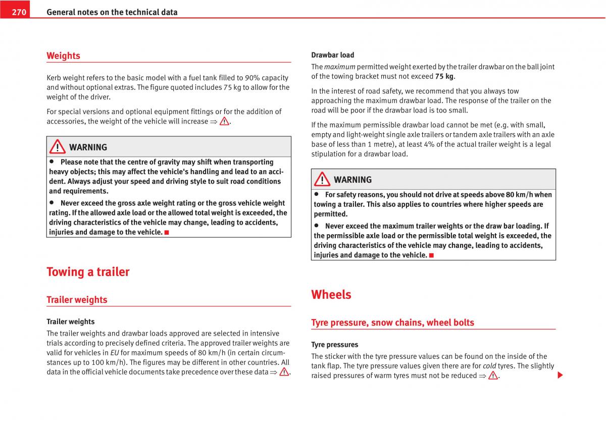 Seat Altea owners manual / page 272