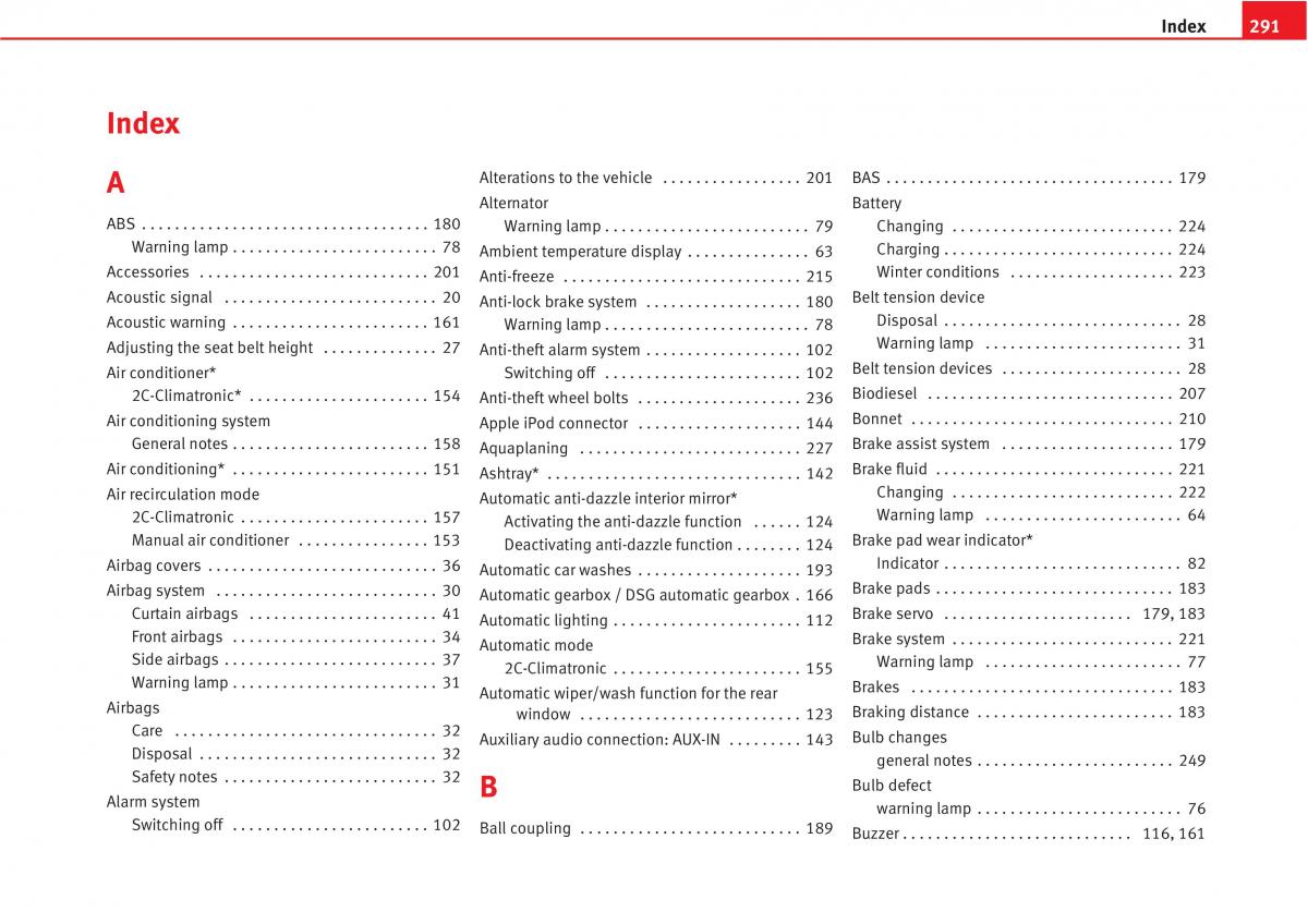 Seat Altea owners manual / page 293