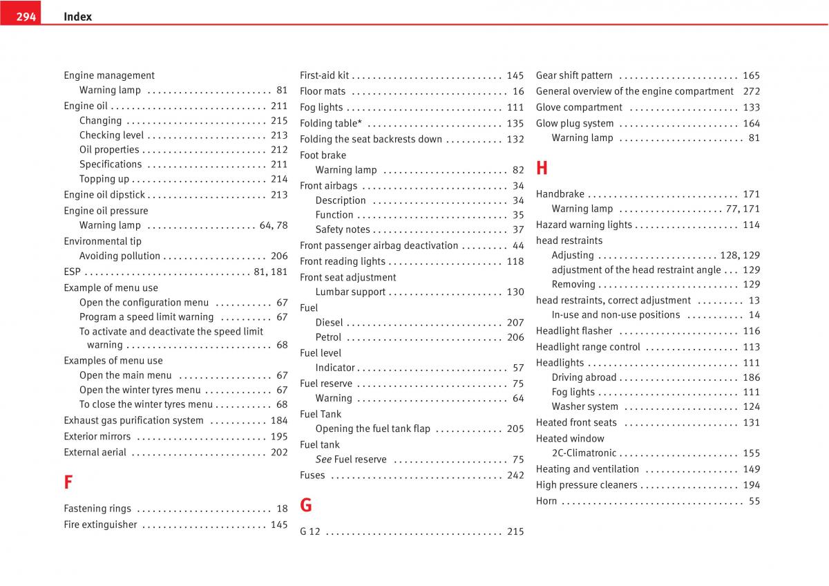 Seat Altea owners manual / page 296