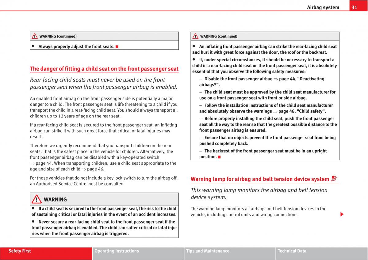 manual  Seat Altea owners manual / page 33