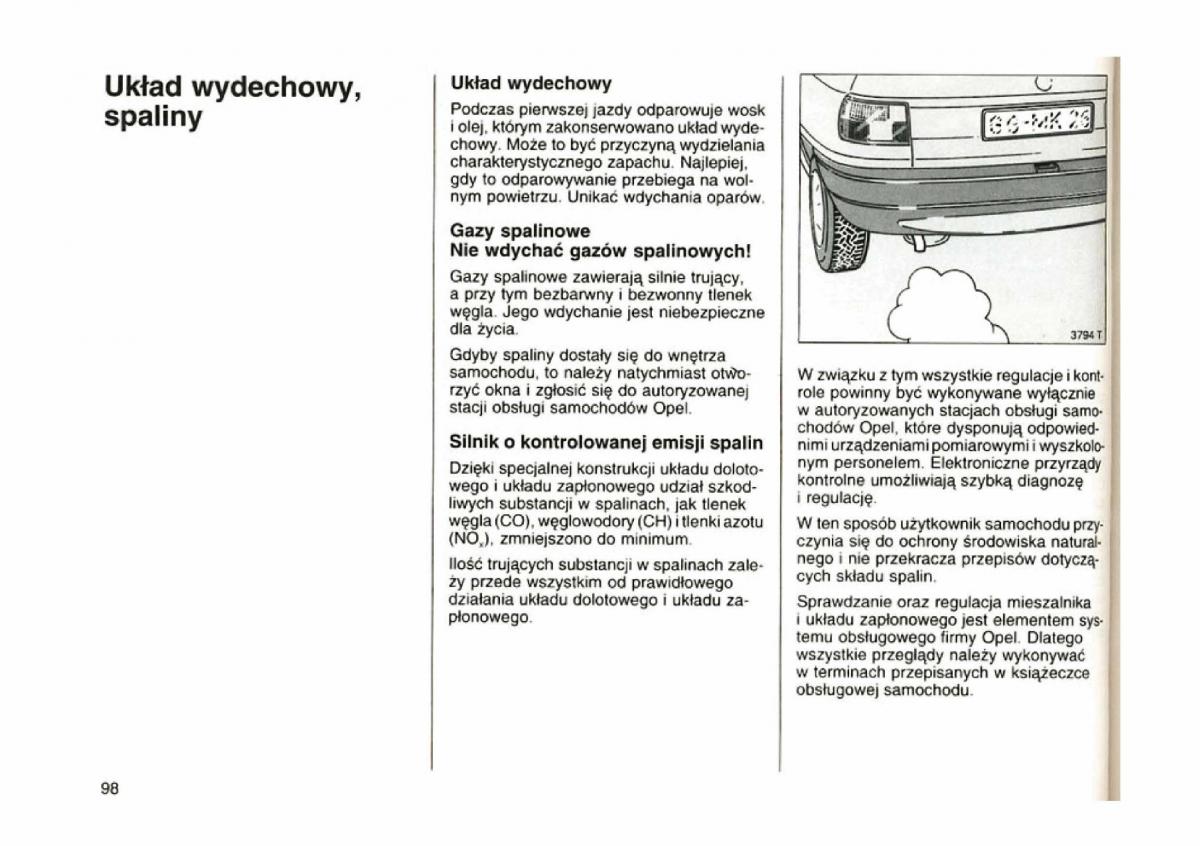 Opel astra I 1 F instrukcja obslugi / page 94