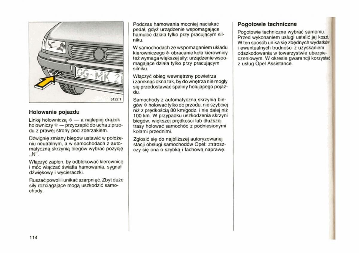 Opel astra I 1 F instrukcja obslugi / page 110