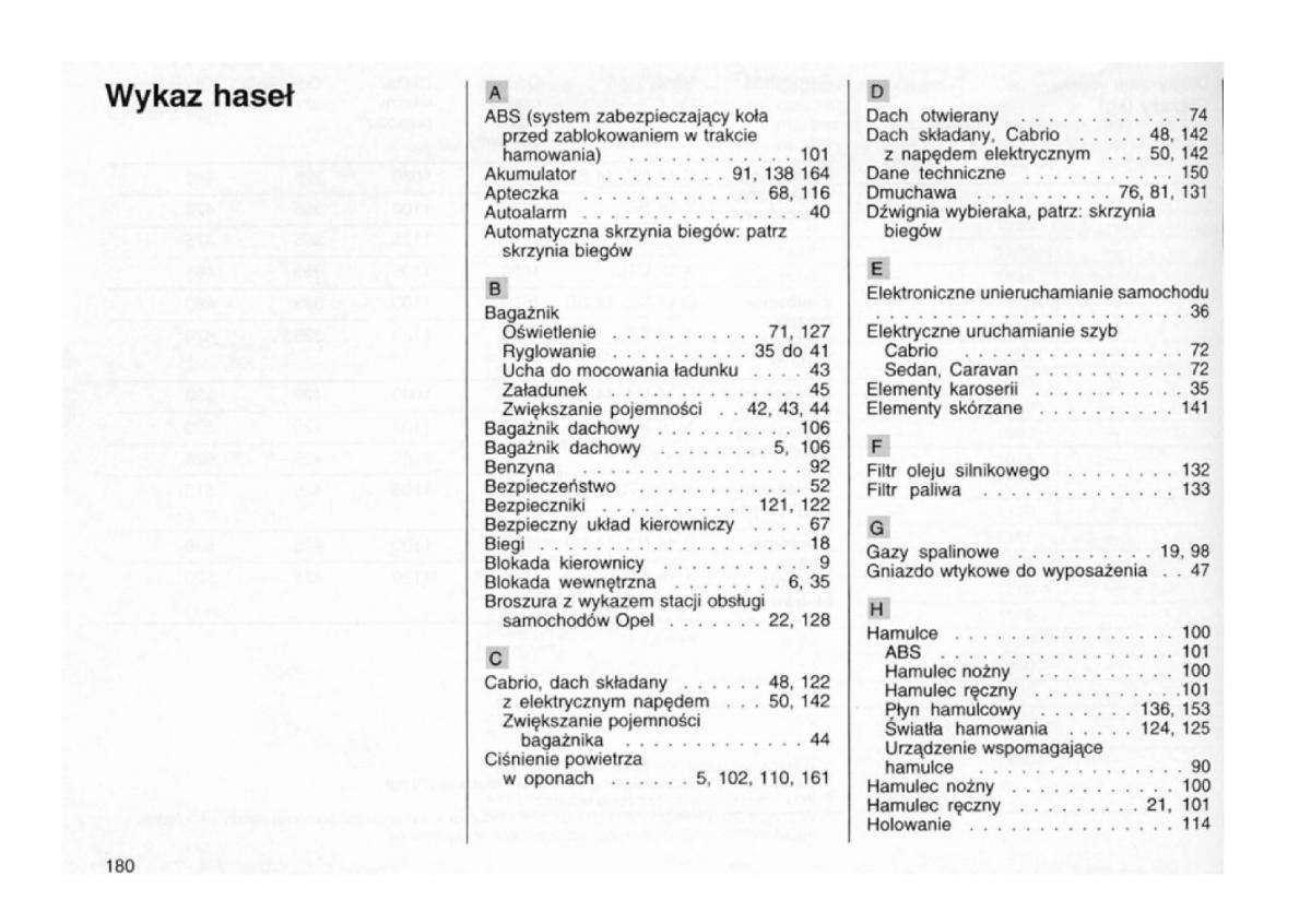 Opel astra I 1 F instrukcja obslugi / page 176