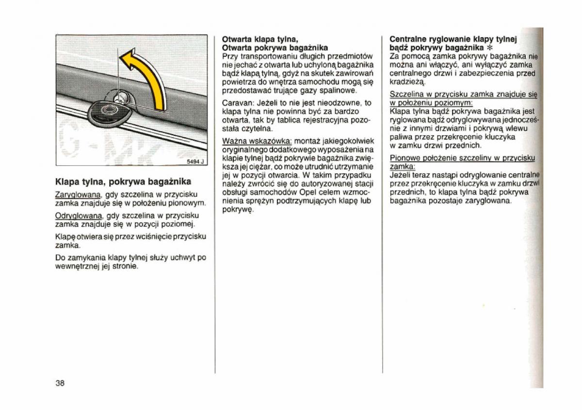 Opel astra I 1 F instrukcja obslugi / page 38