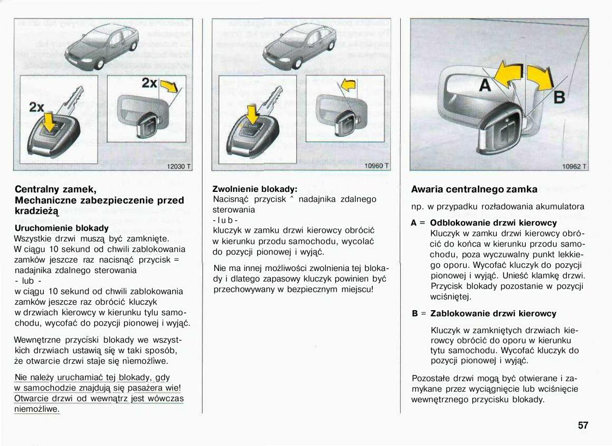 Opel Astra II 2 G instrukcja obslugi / page 58