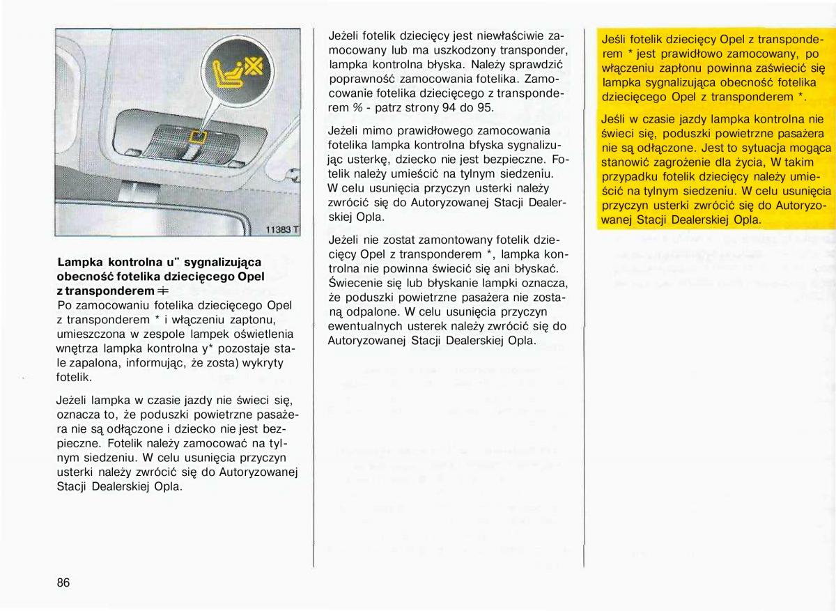 Opel Astra II 2 G instrukcja obslugi / page 87