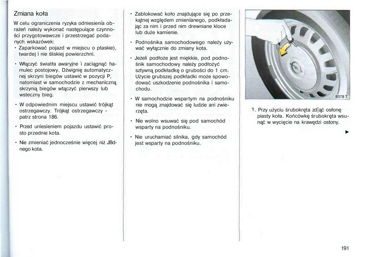 Opel Astra II 2 G instrukcja obslugi / page 192