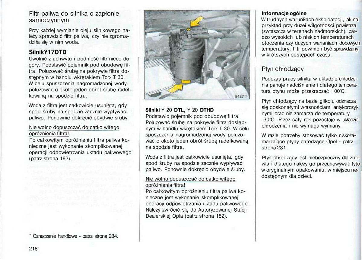 Opel Astra II 2 G instrukcja obslugi / page 219