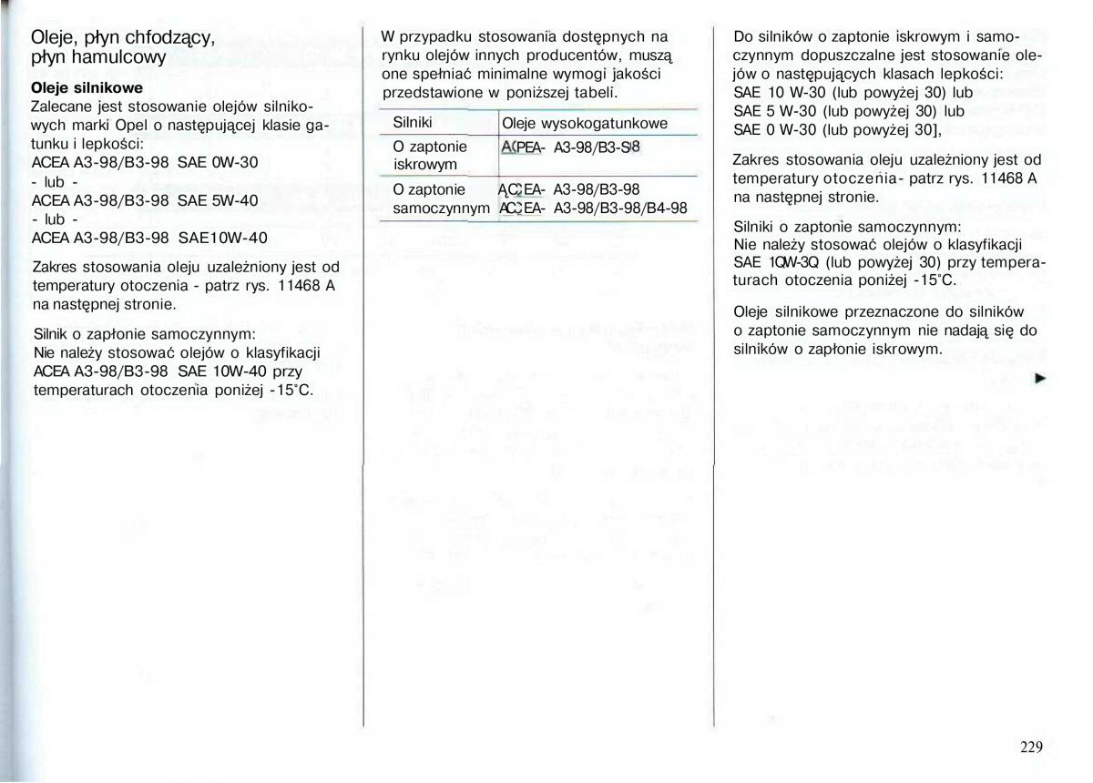 Opel Astra II 2 G instrukcja obslugi / page 230