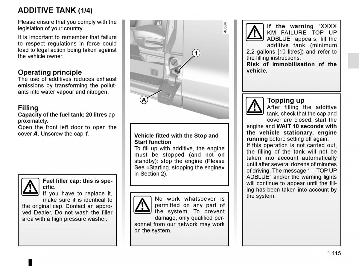 Renault Trafic III 3 owners manual / page 121