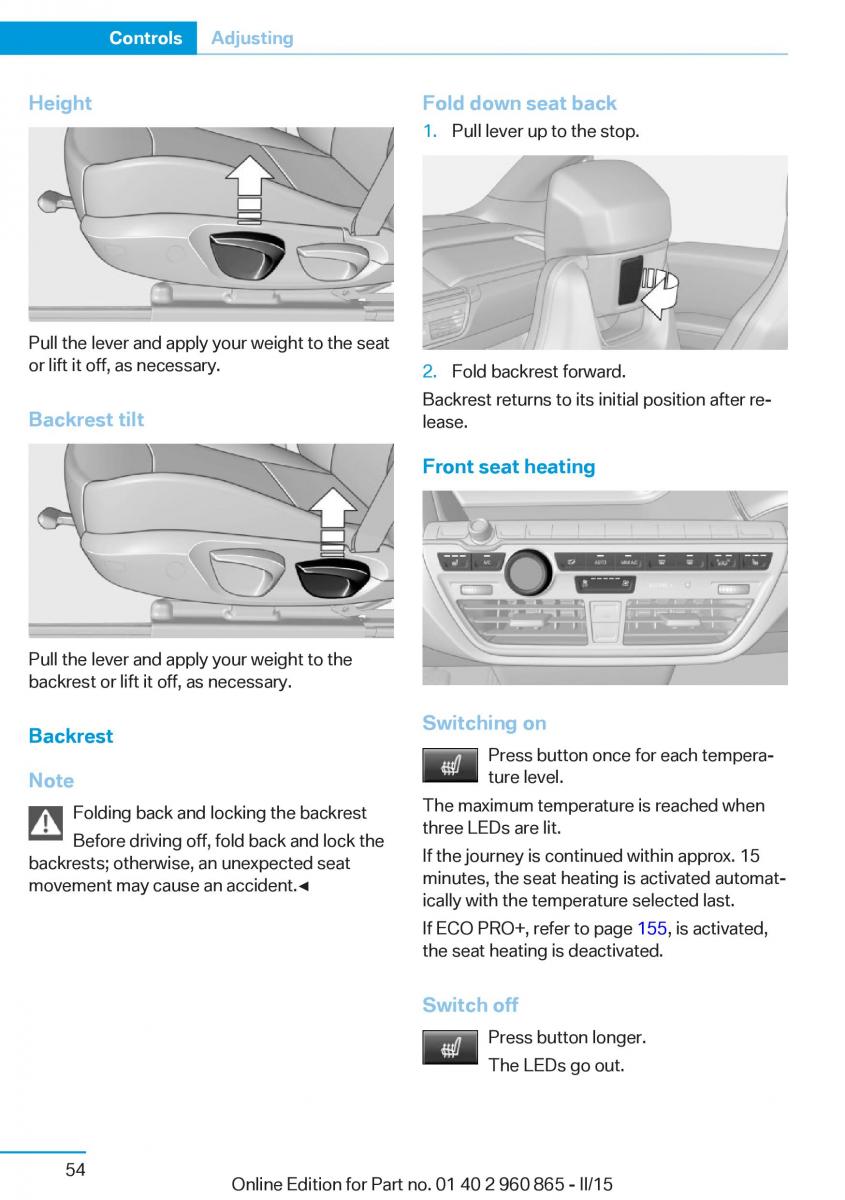 BMW i3 owners manual / page 70