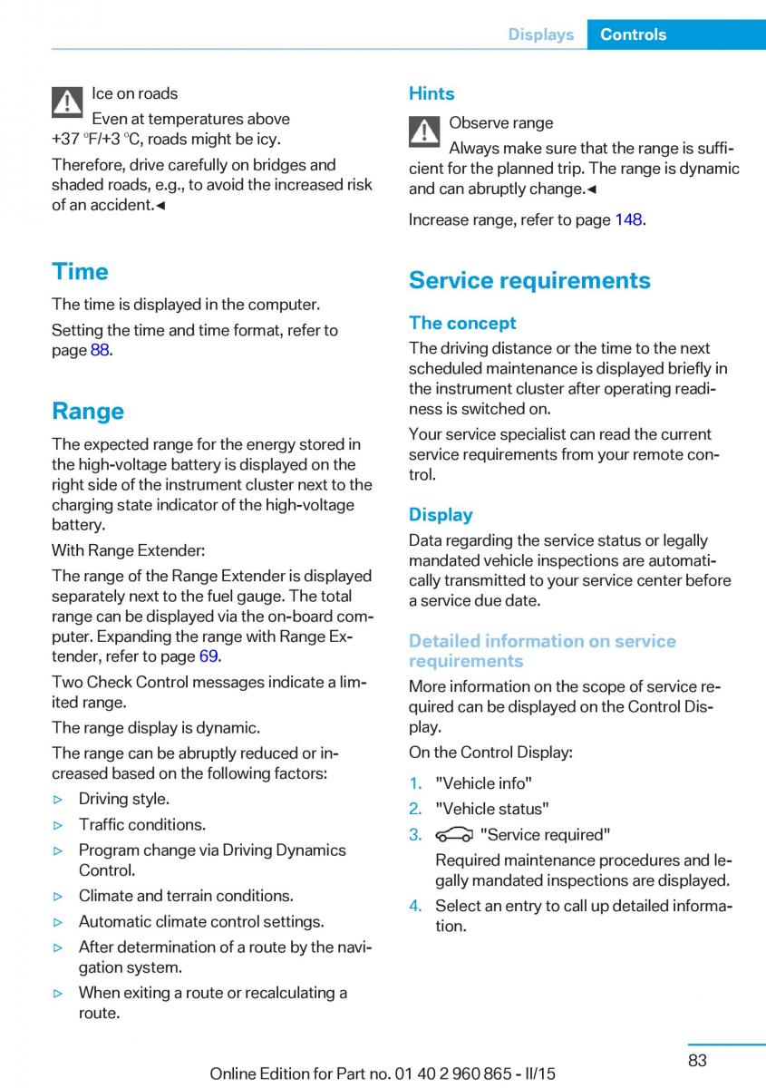 BMW i3 owners manual / page 99