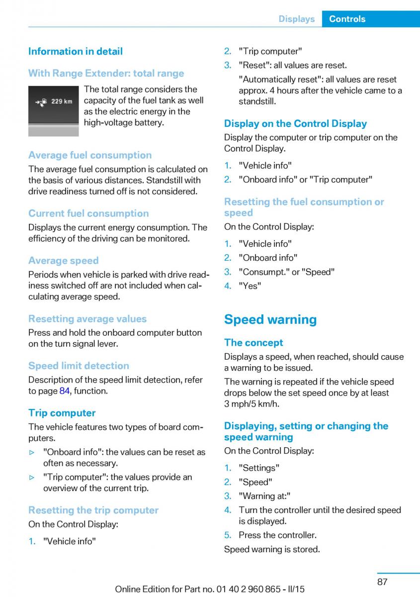 BMW i3 owners manual / page 103