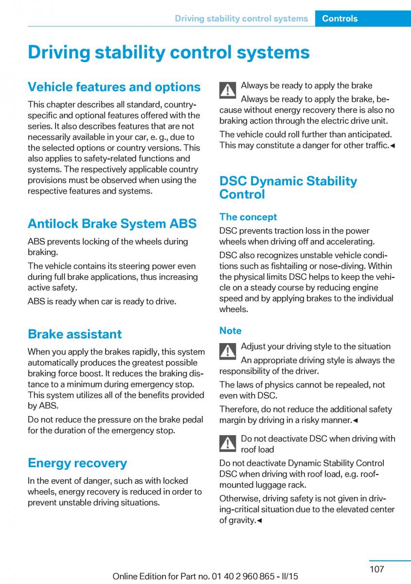 BMW i3 owners manual / page 123