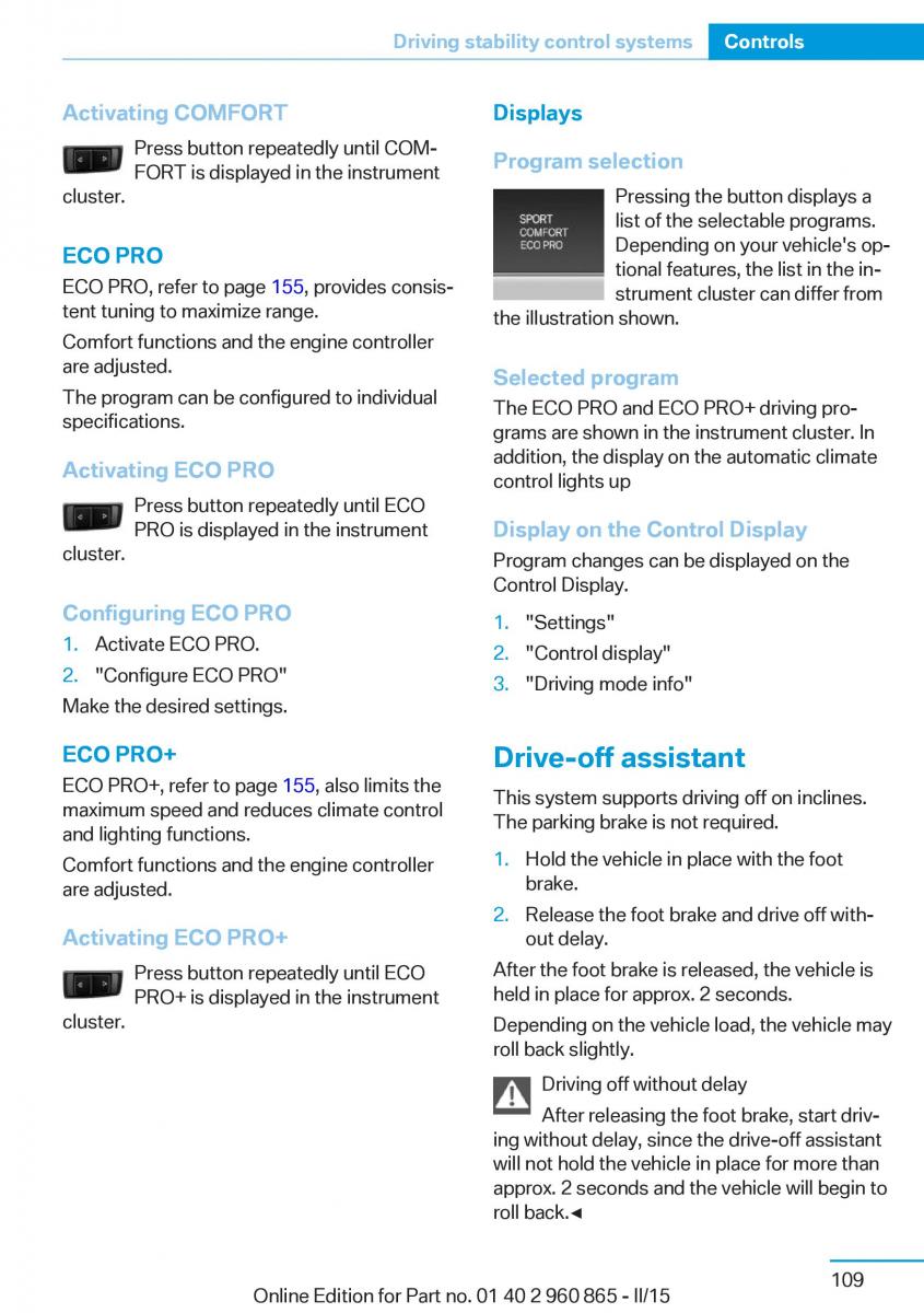 BMW i3 owners manual / page 125