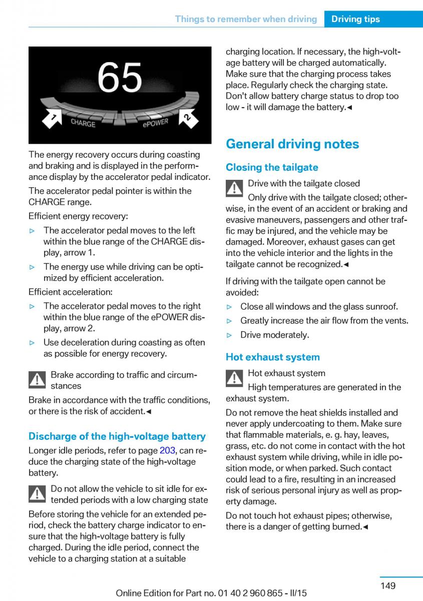 BMW i3 owners manual / page 165