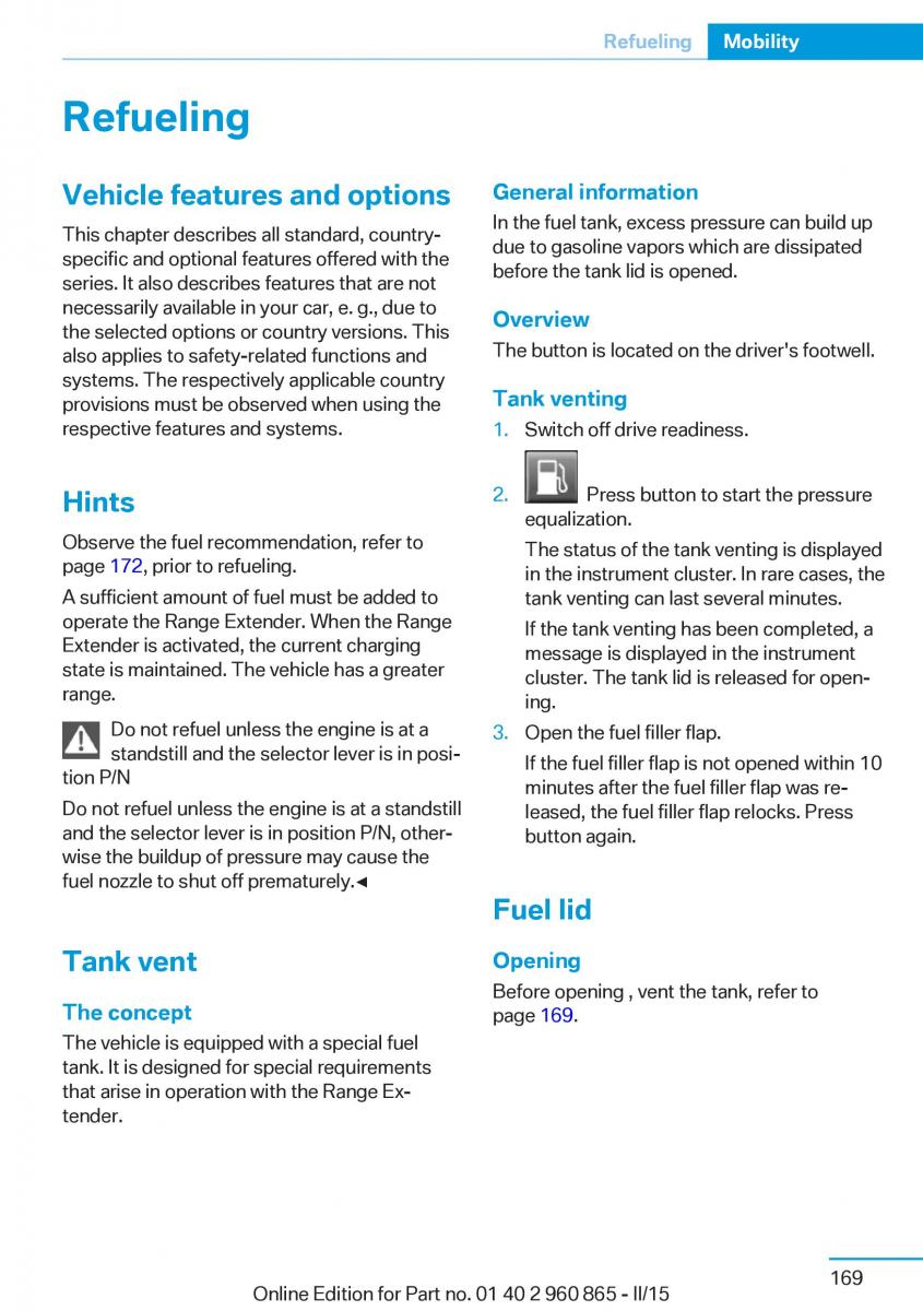 BMW i3 owners manual / page 185