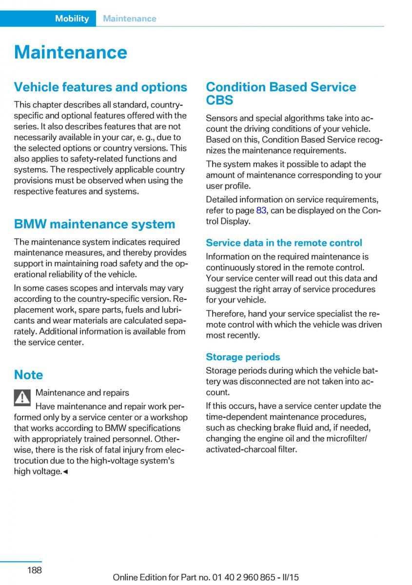 BMW i3 owners manual / page 204