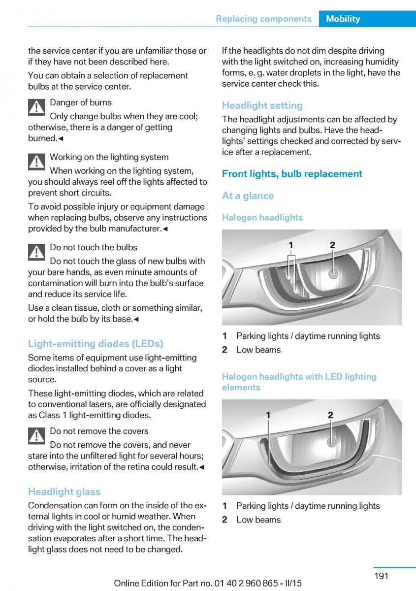 BMW i3 owners manual / page 207