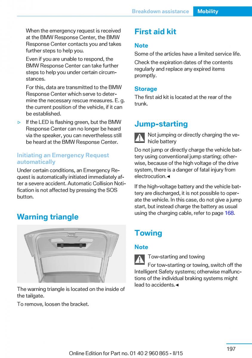 BMW i3 owners manual / page 213