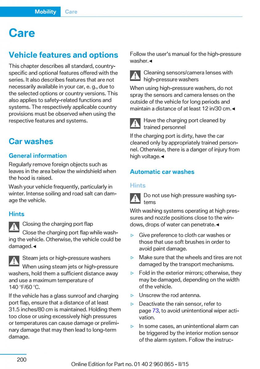 BMW i3 owners manual / page 216