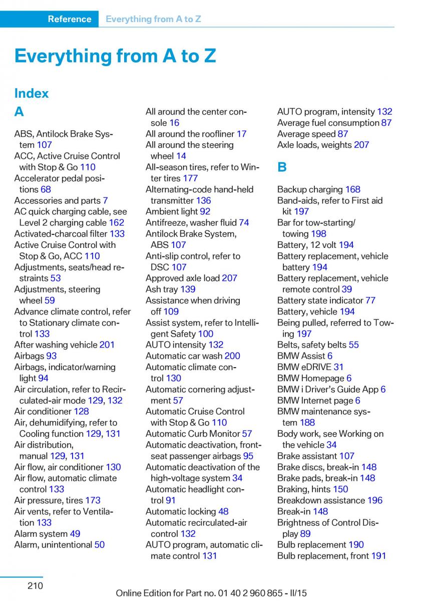 BMW i3 owners manual / page 226