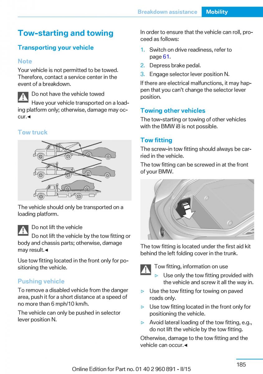 BMW i8 owners manual / page 201