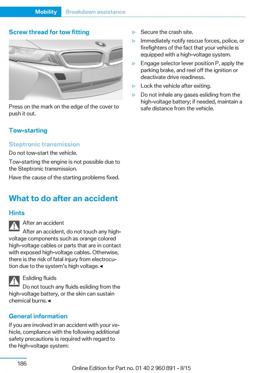 BMW i8 owners manual / page 202