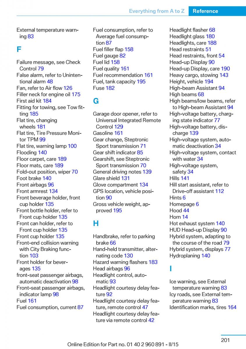 BMW i8 owners manual / page 217