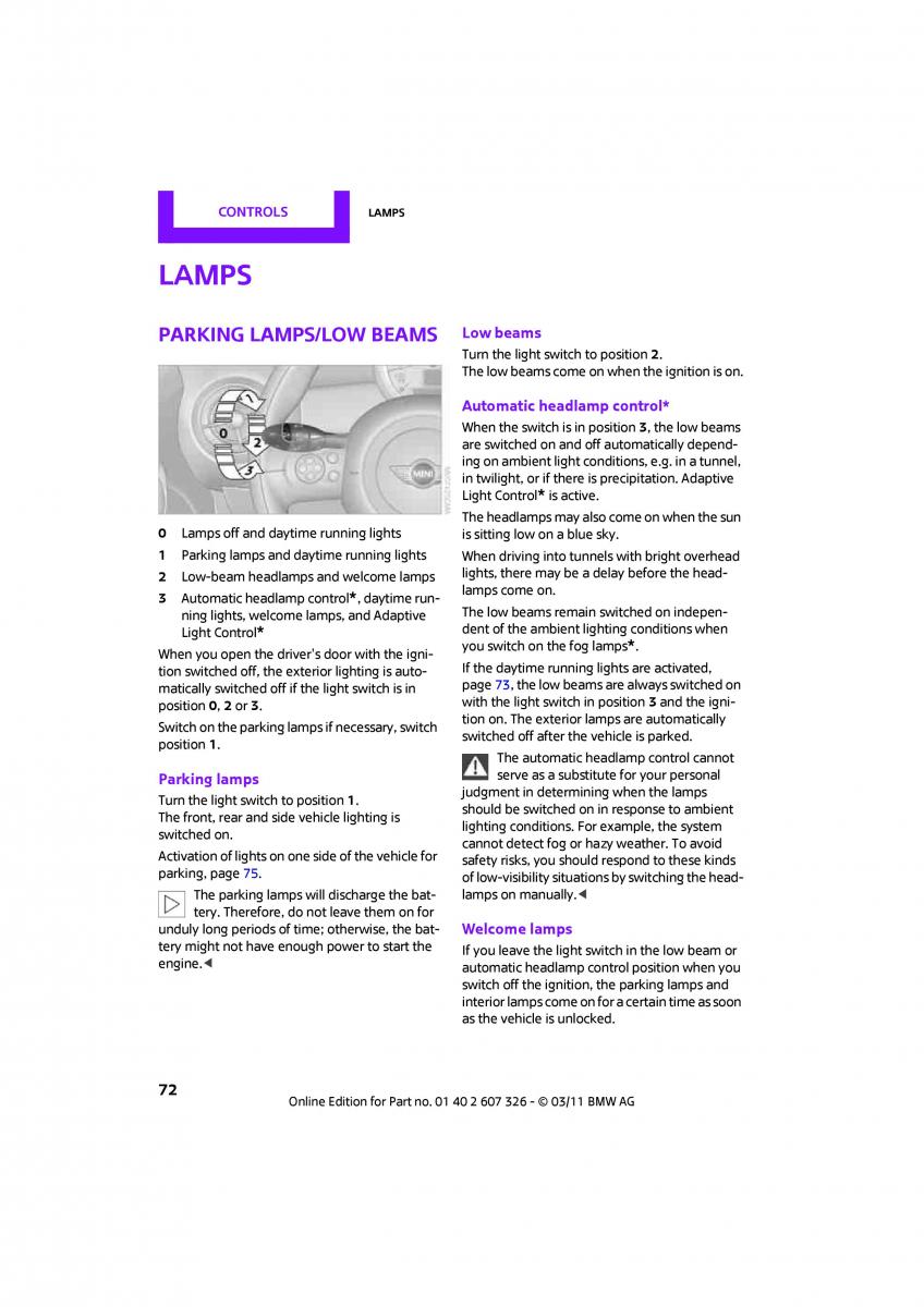 Mini Clubman owners manual / page 74