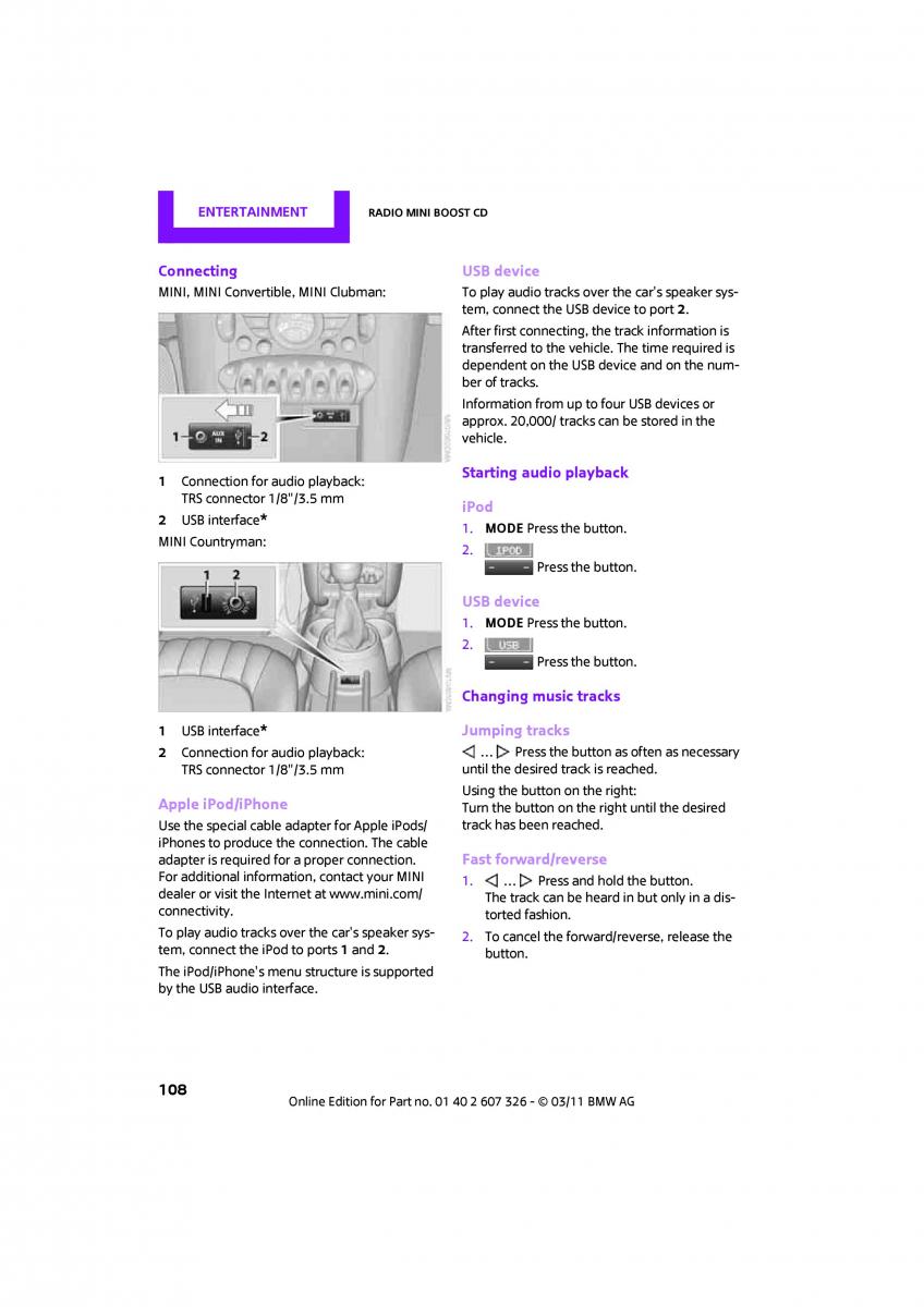 Mini Clubman owners manual / page 110