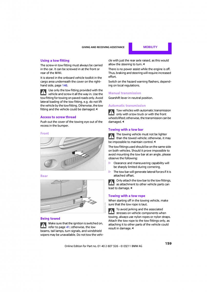 Mini Clubman owners manual / page 161