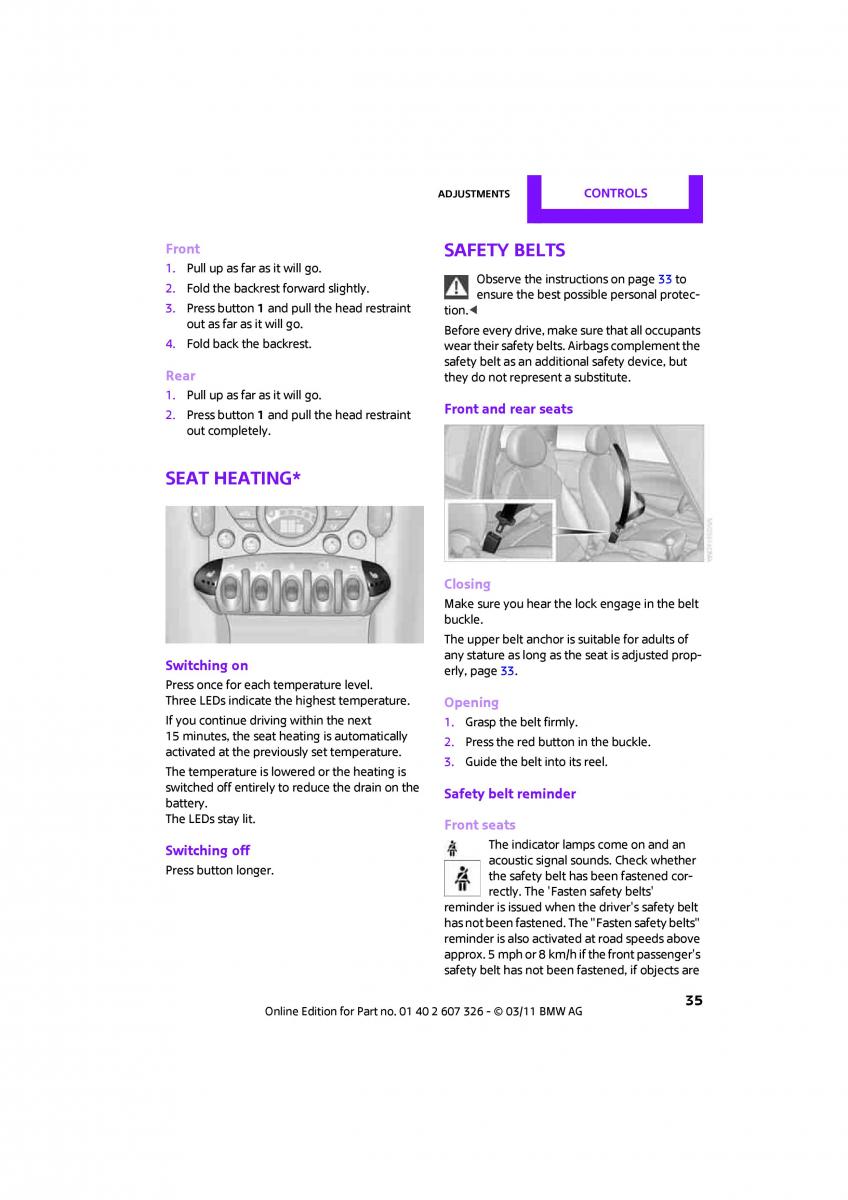 Mini Clubman owners manual / page 37