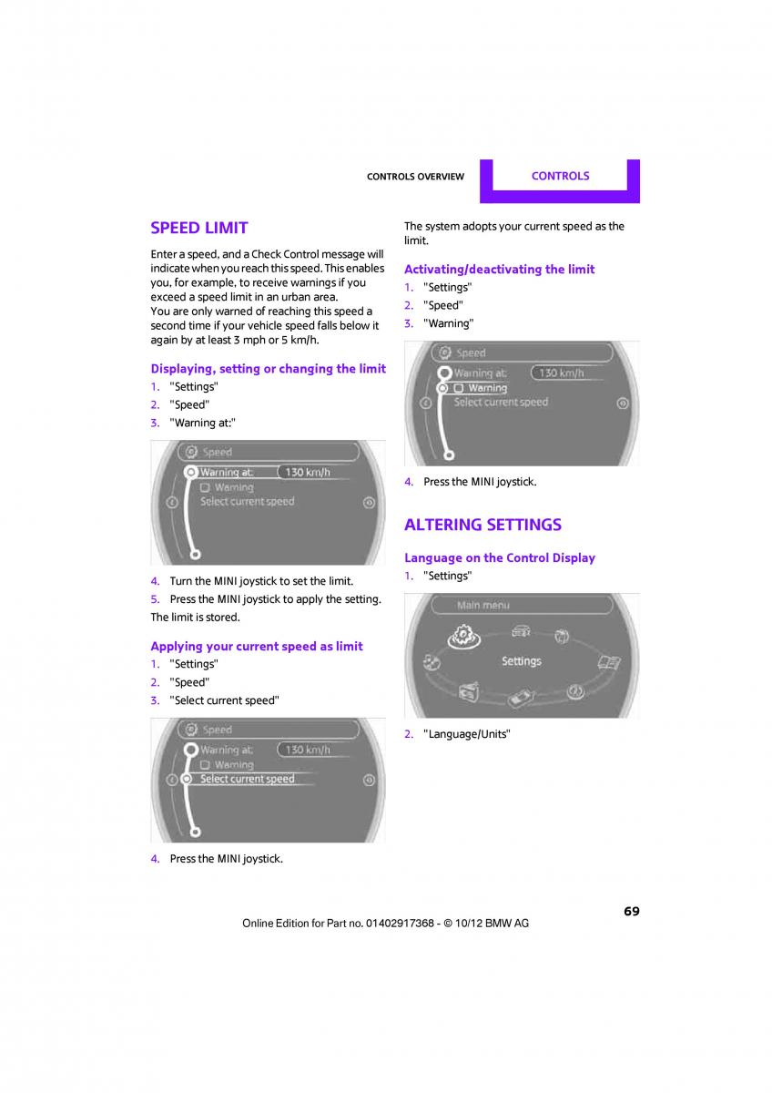 Mini Countryman owners manual / page 70