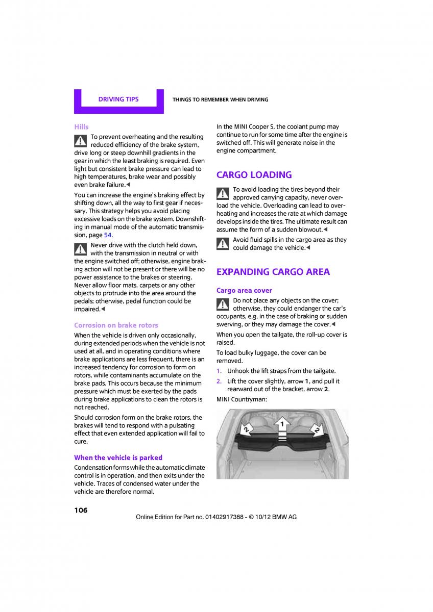 Mini Countryman owners manual / page 107