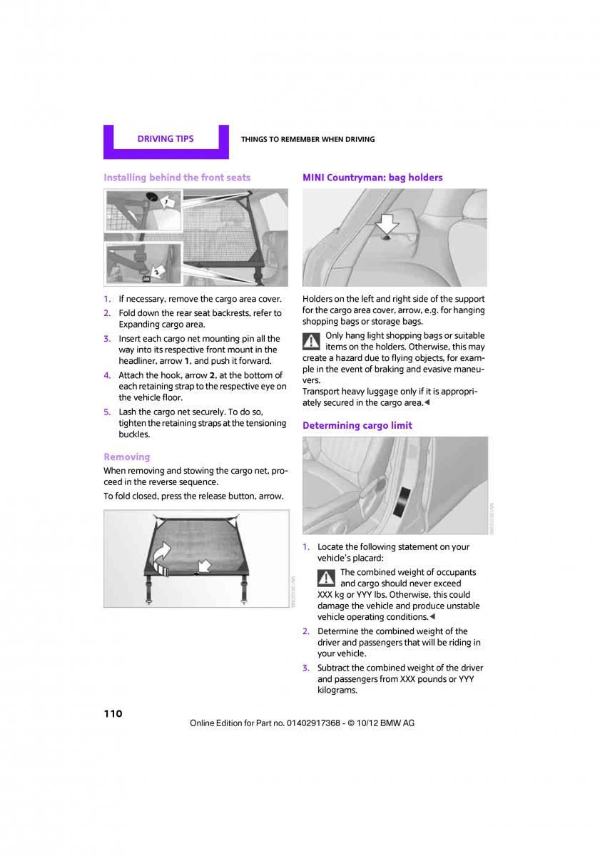 Mini Countryman owners manual / page 111