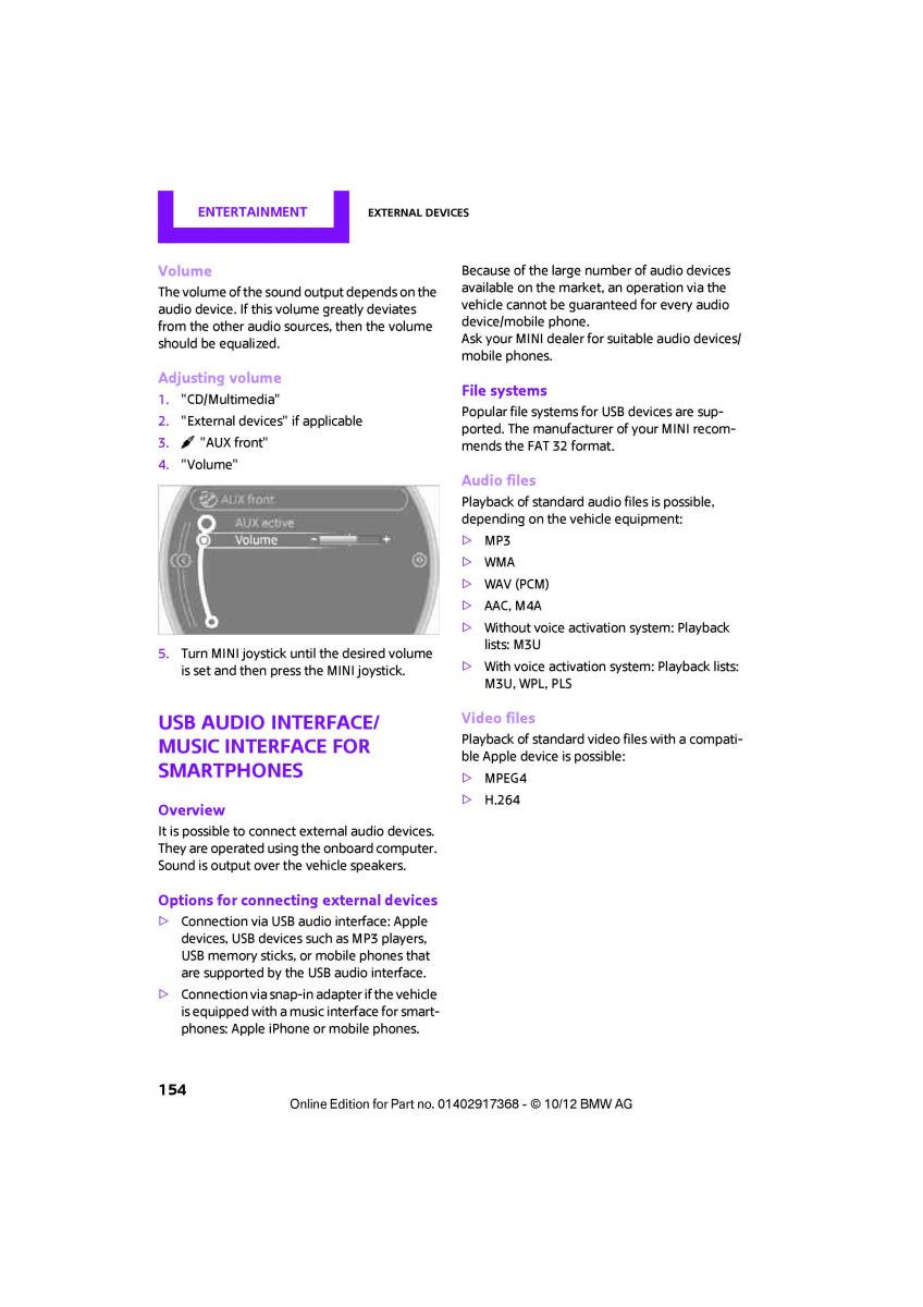 Mini Countryman owners manual / page 155