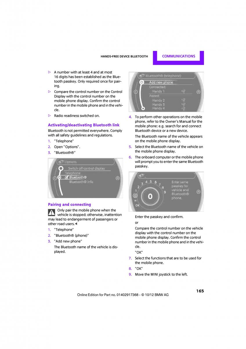 Mini Countryman owners manual / page 166