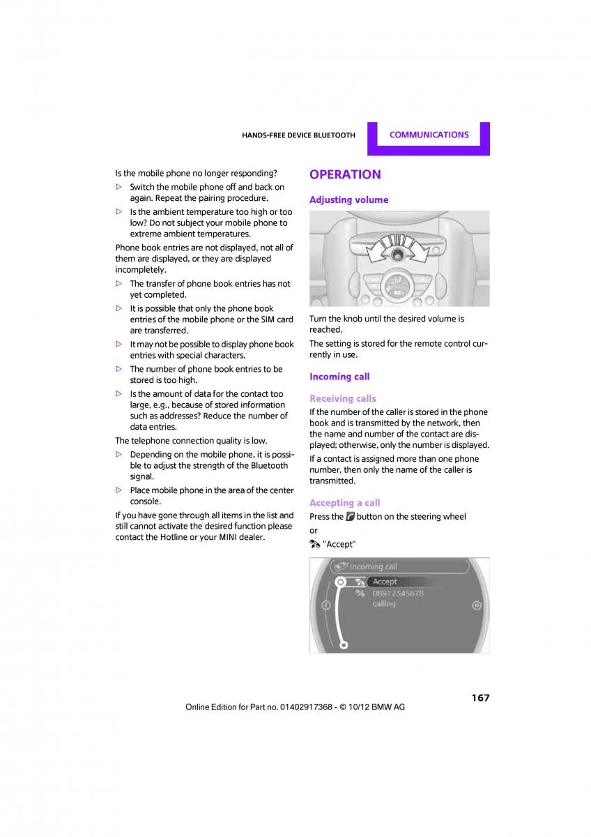 Mini Countryman owners manual / page 168