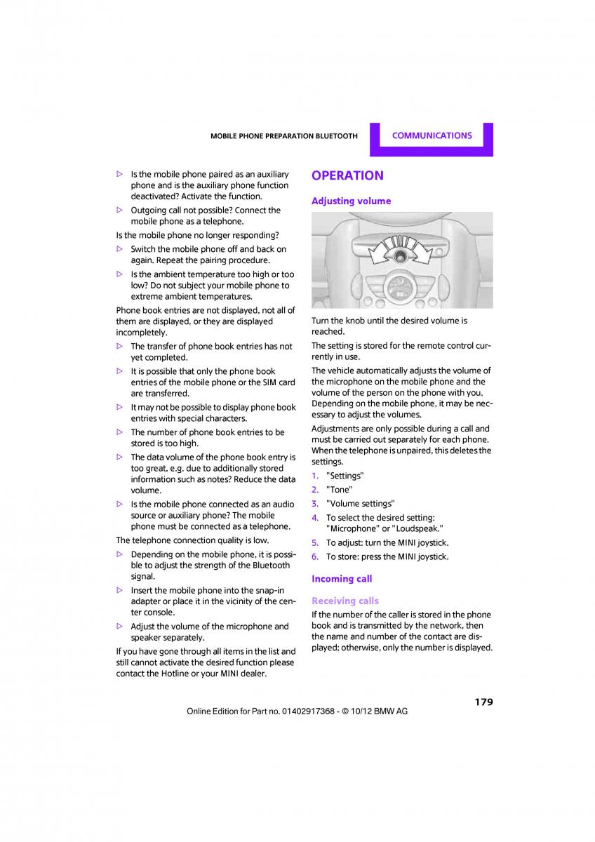 Mini Countryman owners manual / page 180