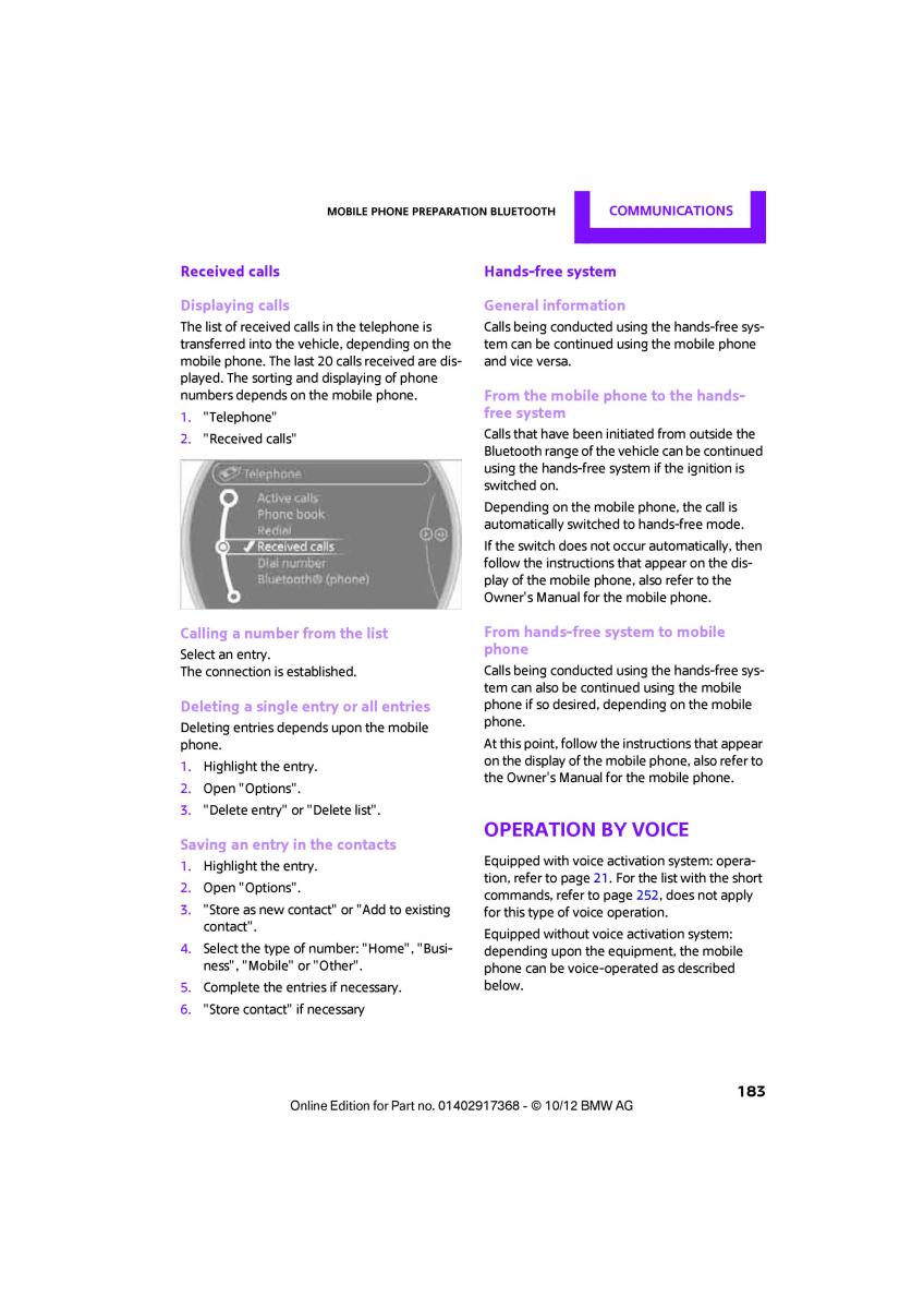 Mini Countryman owners manual / page 184