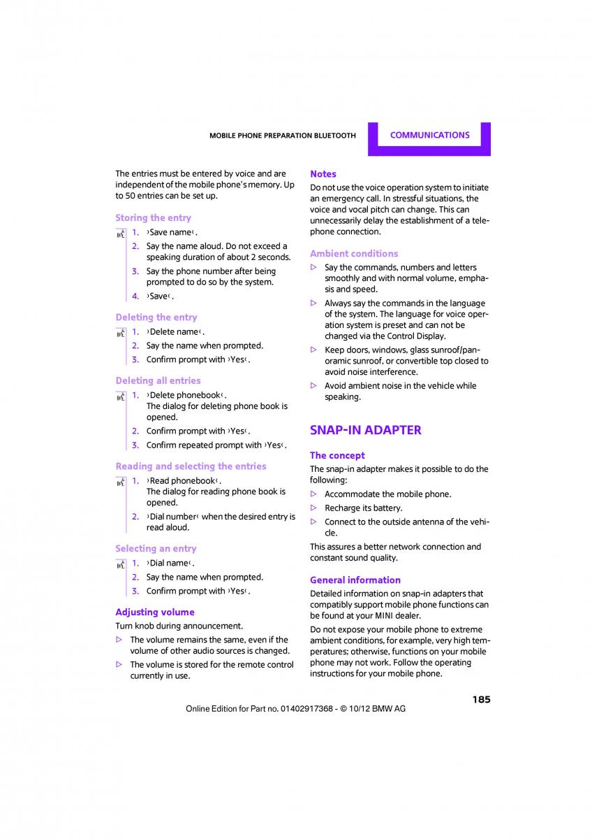 Mini Countryman owners manual / page 186