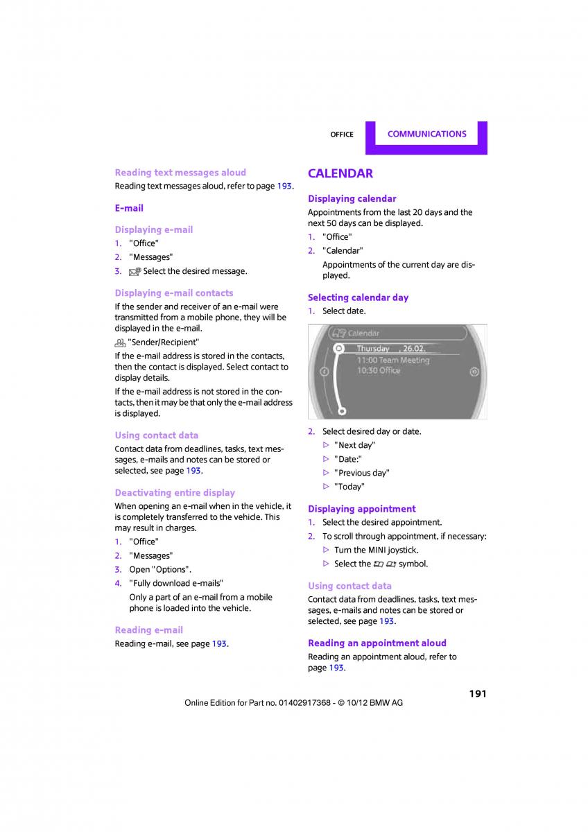 Mini Countryman owners manual / page 192