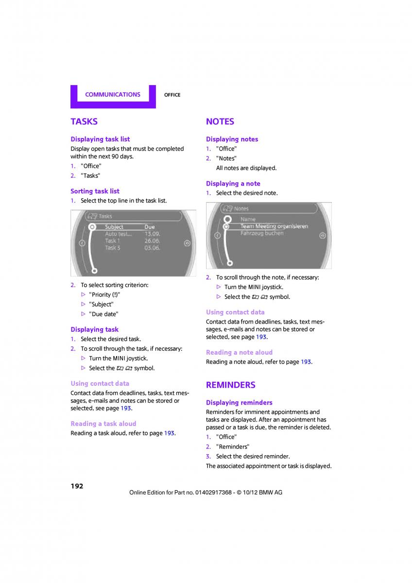 Mini Countryman owners manual / page 193