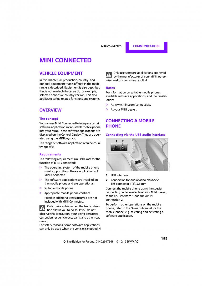 Mini Countryman owners manual / page 196