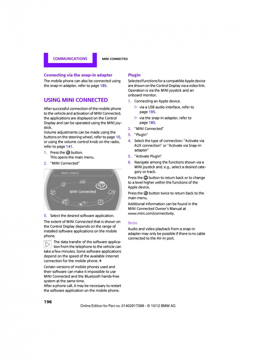 Mini Countryman owners manual / page 197