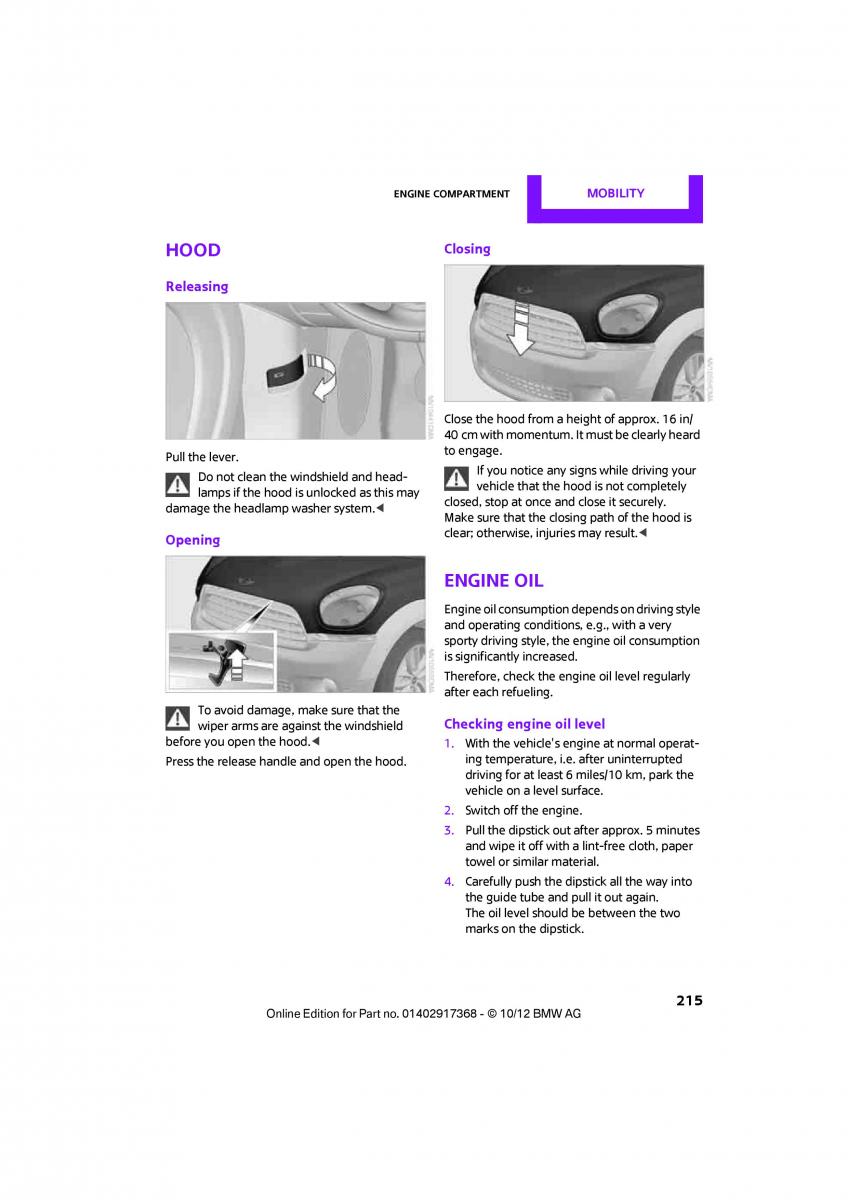 Mini Countryman owners manual / page 216