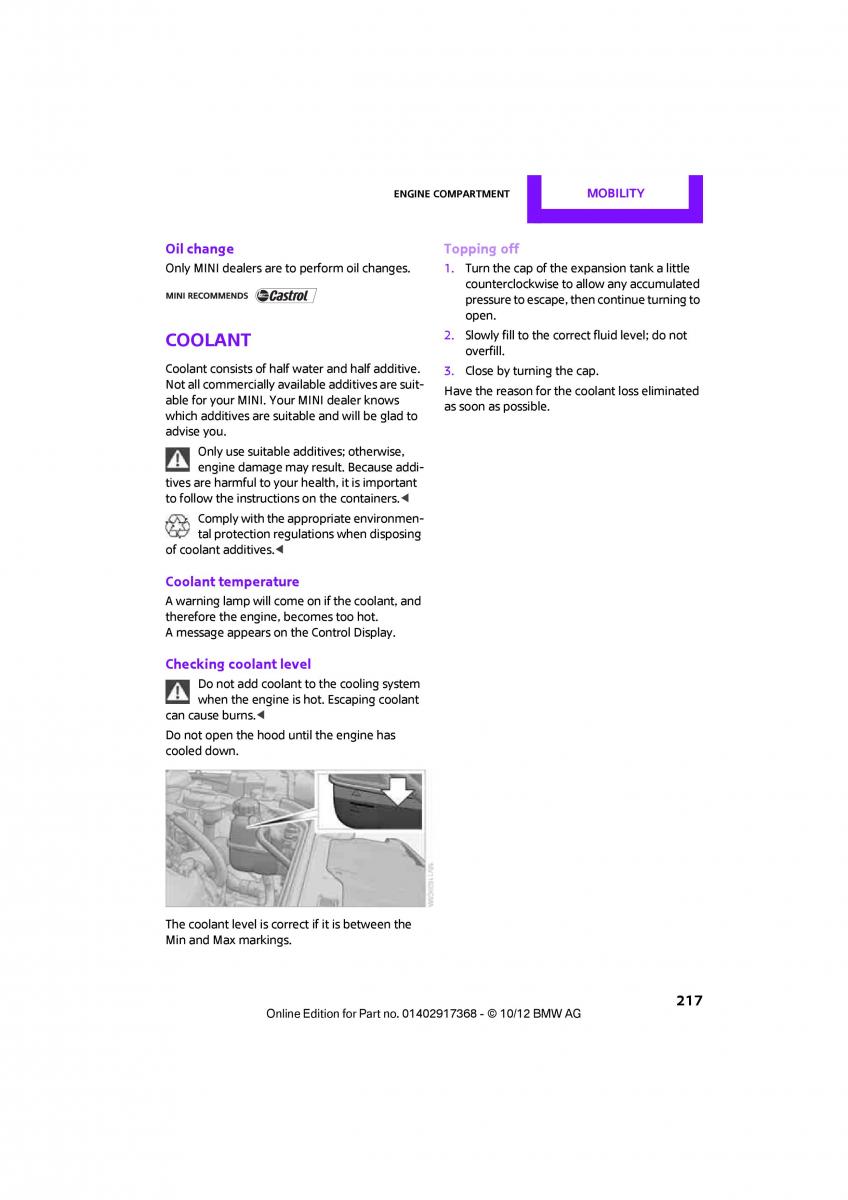 Mini Countryman owners manual / page 218